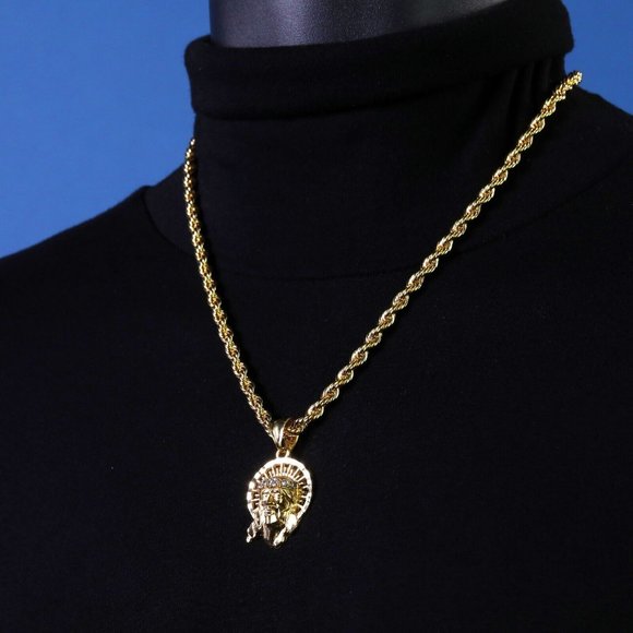 Jesus 14k Diamond Stamped Pendant + Necklace